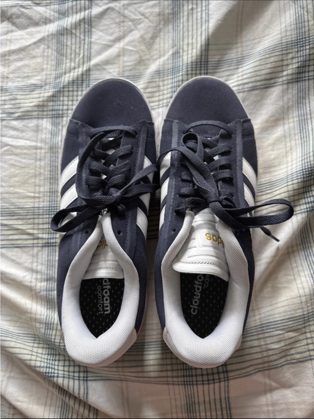 adidas Navy and White Low-Top 3-Stripe Sneakers